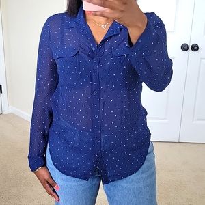 Sheer Button Down Polka Dot Shirt